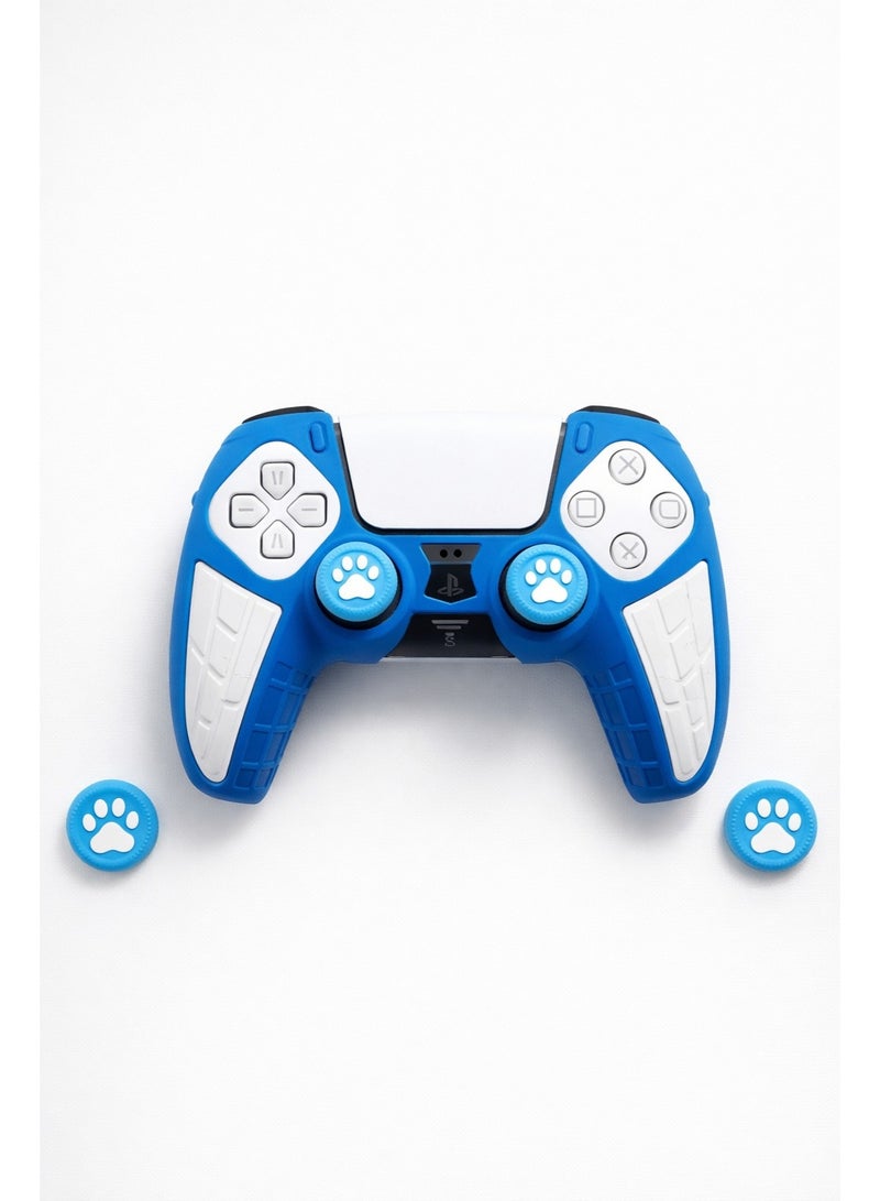 غطاء يد تحكم PS5 مع أغطية أنالوج شكل كف أزرق وأبيض - Image 4