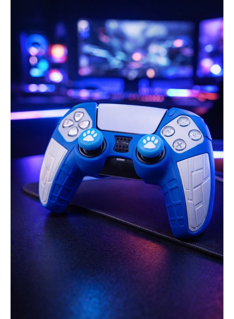 غطاء يد تحكم PS5 مع أغطية أنالوج شكل كف أزرق وأبيض - Image 1