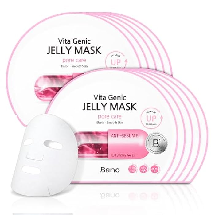 BANO Vita Genic Jelly Face Pore Care Mask 10EA – Hydrating Sheet Mask for Sensitive Skin, Korean Glass Skin Care with Spring Water, Vitamin C and Niacinamide, Sebum Control, Fragrance-Free - Image 1