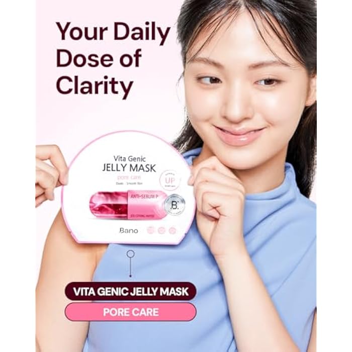 BANO Vita Genic Jelly Face Pore Care Mask 10EA – Hydrating Sheet Mask for Sensitive Skin, Korean Glass Skin Care with Spring Water, Vitamin C and Niacinamide, Sebum Control, Fragrance-Free - Image 2