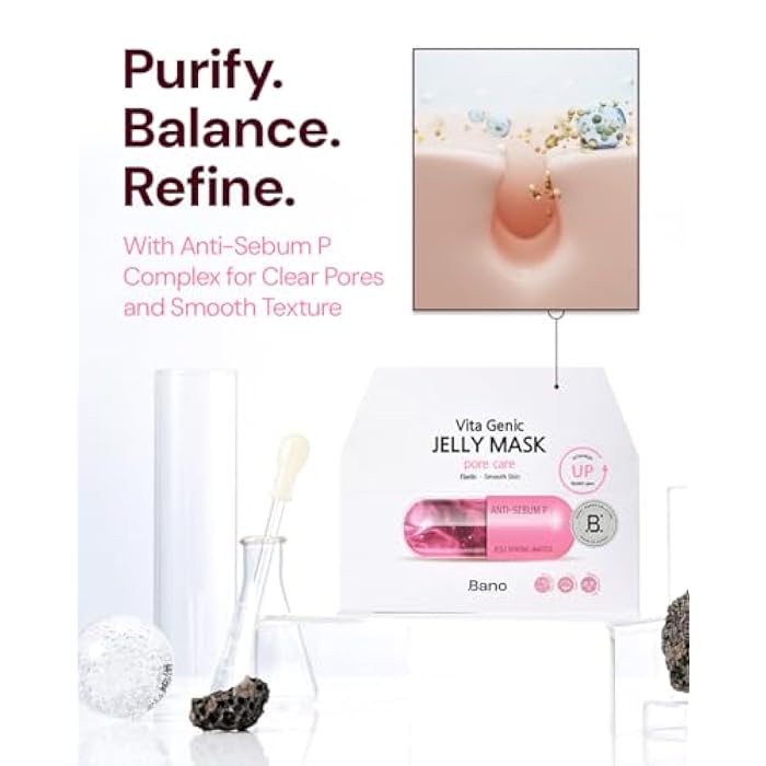 BANO Vita Genic Jelly Face Pore Care Mask 10EA – Hydrating Sheet Mask for Sensitive Skin, Korean Glass Skin Care with Spring Water, Vitamin C and Niacinamide, Sebum Control, Fragrance-Free - Image 4