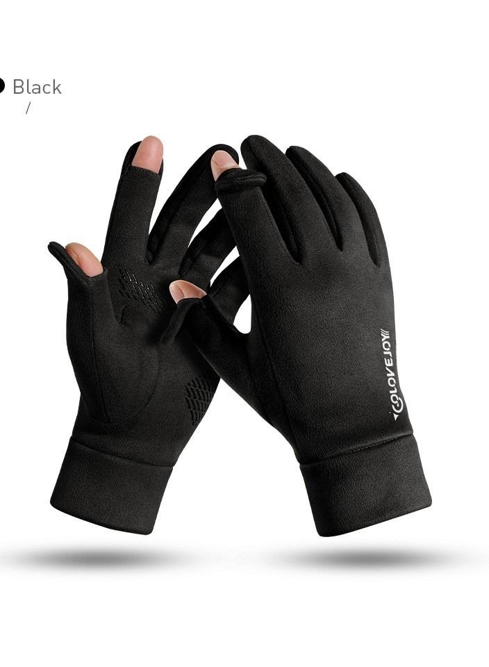 Golovejoy New Suede Outdoor Wind proof Anti slip Flip Finger Gloves For Riding 