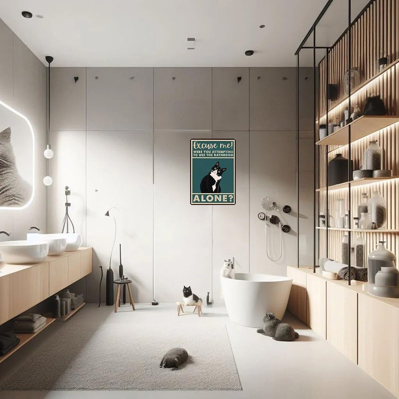 CrazySign Funny Cat Bathroom Sign Tuxedo Cat Were You Attempting To Use The Bathroom Alone Tin Sign for Bathroom Toilet Wall Decor 8x12 INCH (3053) - Image 4