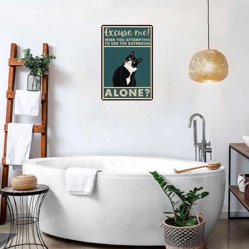 CrazySign Funny Cat Bathroom Sign Tuxedo Cat Were You Attempting To Use The Bathroom Alone Tin Sign for Bathroom Toilet Wall Decor 8x12 INCH (3053) - Image 5