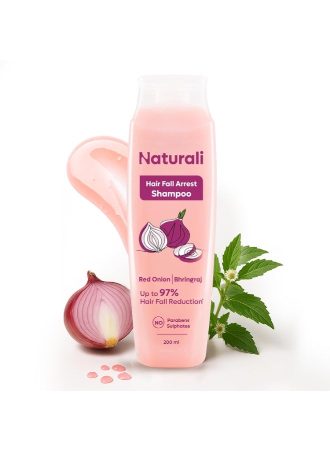 Naturali Hairfall Arrest Shampoo with Red Onion & Bhringraj | Controls Hairfall | Paraben and Sulphate Free | Hairfall Shampoo for Men & Women | 200 ml - Image 1