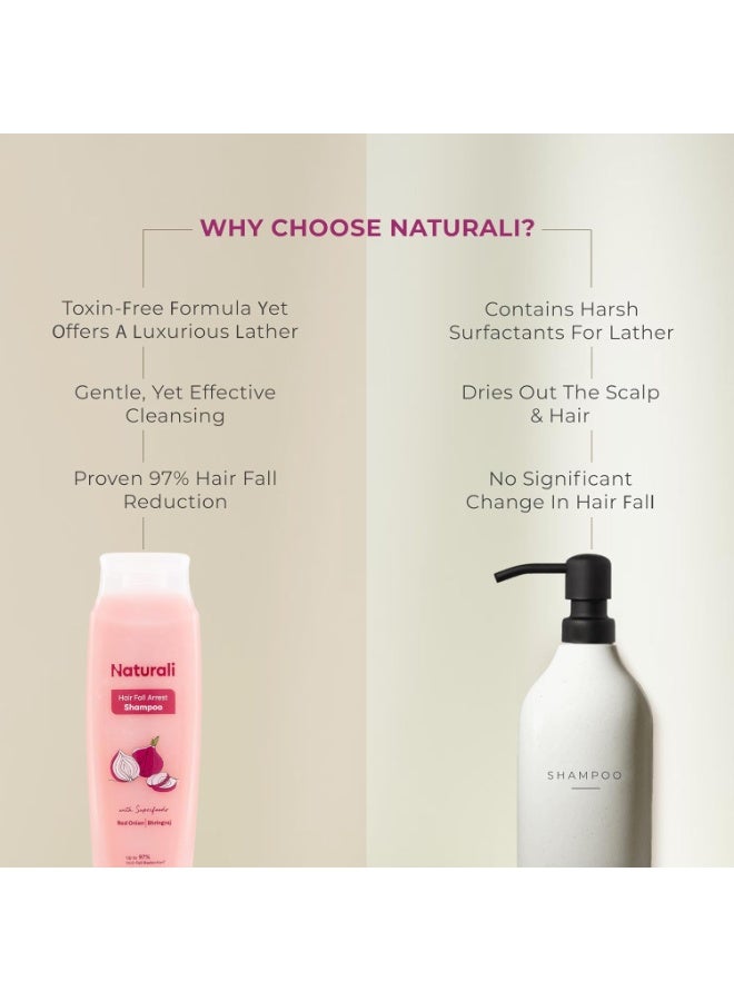Naturali Hairfall Arrest Shampoo with Red Onion & Bhringraj | Controls Hairfall | Paraben and Sulphate Free | Hairfall Shampoo for Men & Women | 200 ml - Image 2