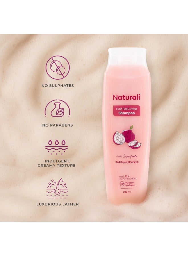 Naturali Hairfall Arrest Shampoo with Red Onion & Bhringraj | Controls Hairfall | Paraben and Sulphate Free | Hairfall Shampoo for Men & Women | 200 ml - Image 5