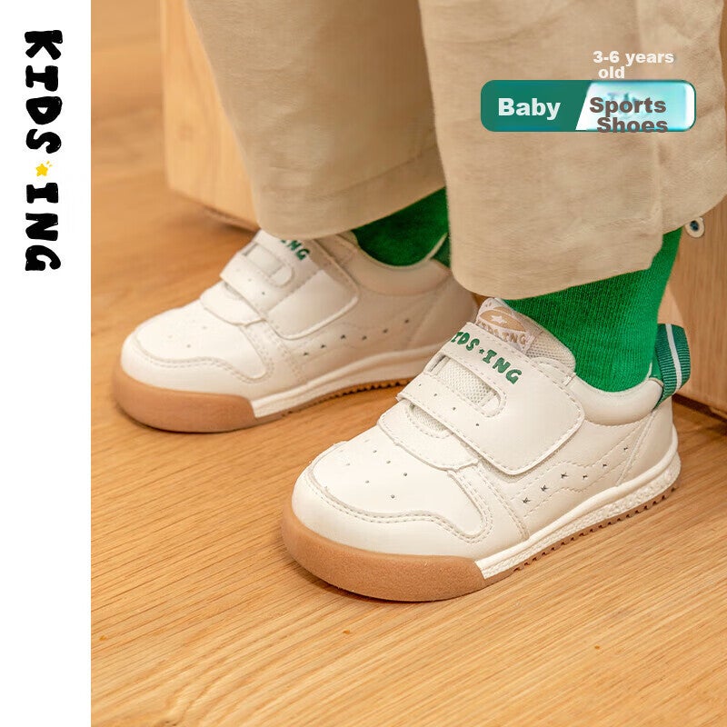 JD Jing Zao Kids.ing Cadix Baby Sneakers, Spring Season, Boys And Girls, Toddlers, Kindergarten, Functional Soft Sole Sports Shoes, White, Green, Size 25 - Image 1
