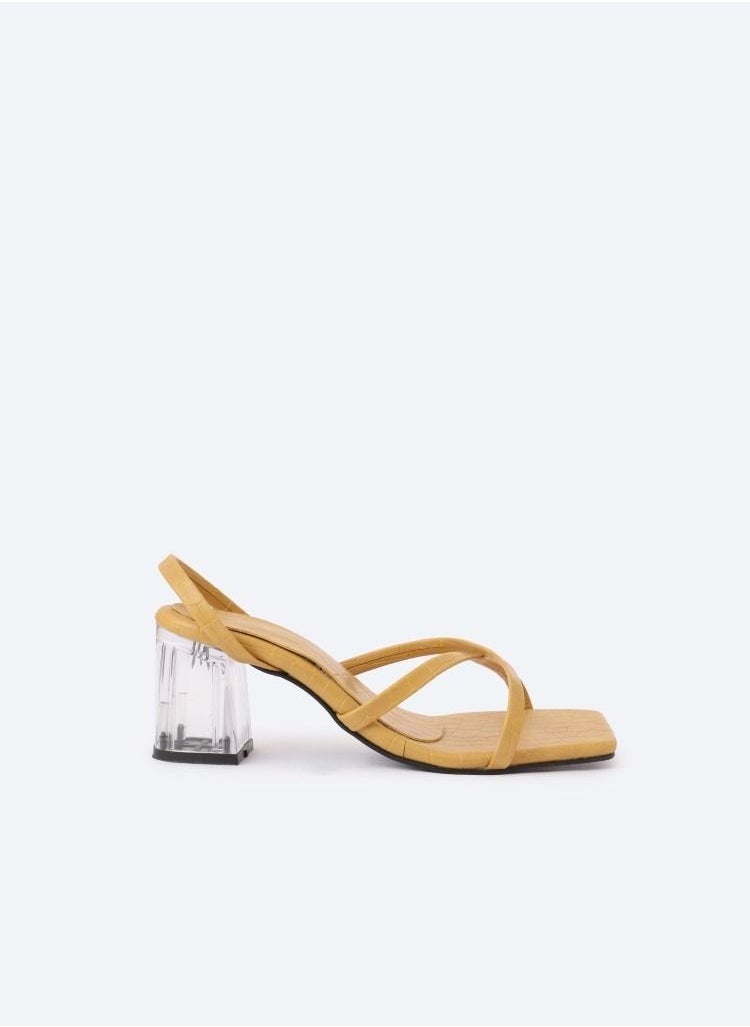 Zahwa - Animal Print Crocodile-Textured Heeled Sandals With Transparent Heels, 7cm Middle Size - Image 1