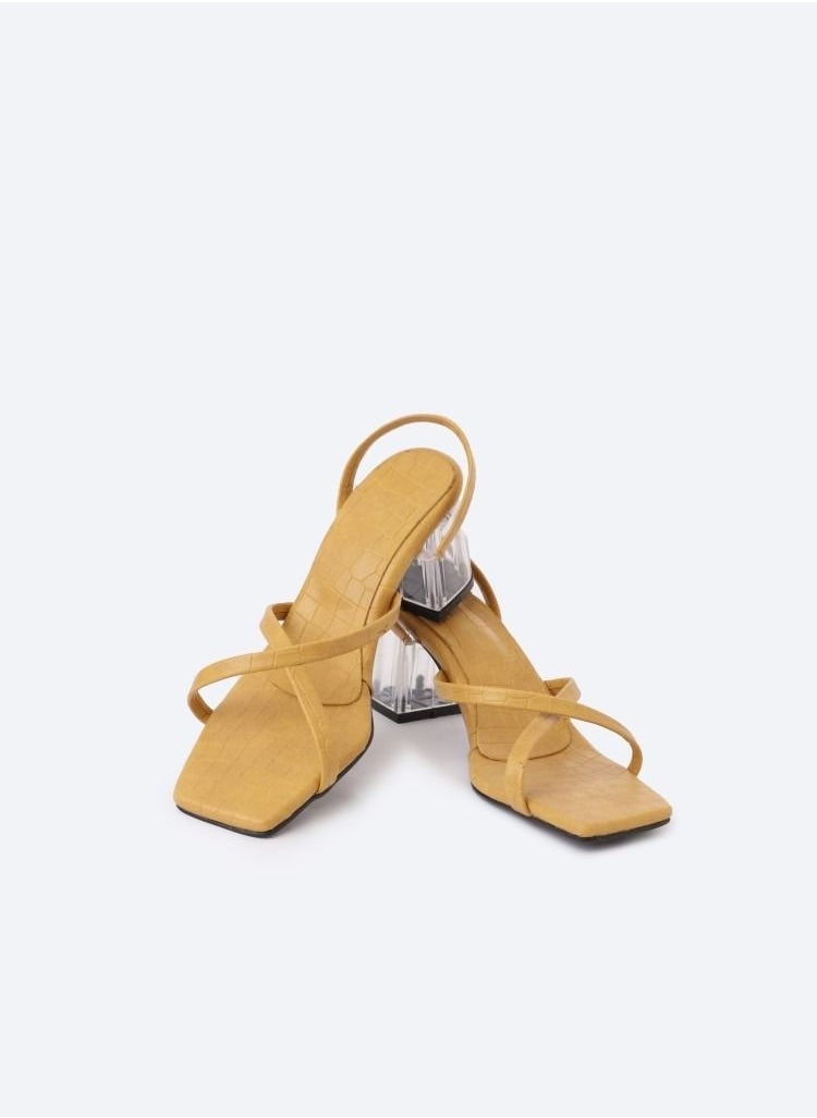 Zahwa - Animal Print Crocodile-Textured Heeled Sandals With Transparent Heels, 7cm Middle Size - Image 1
