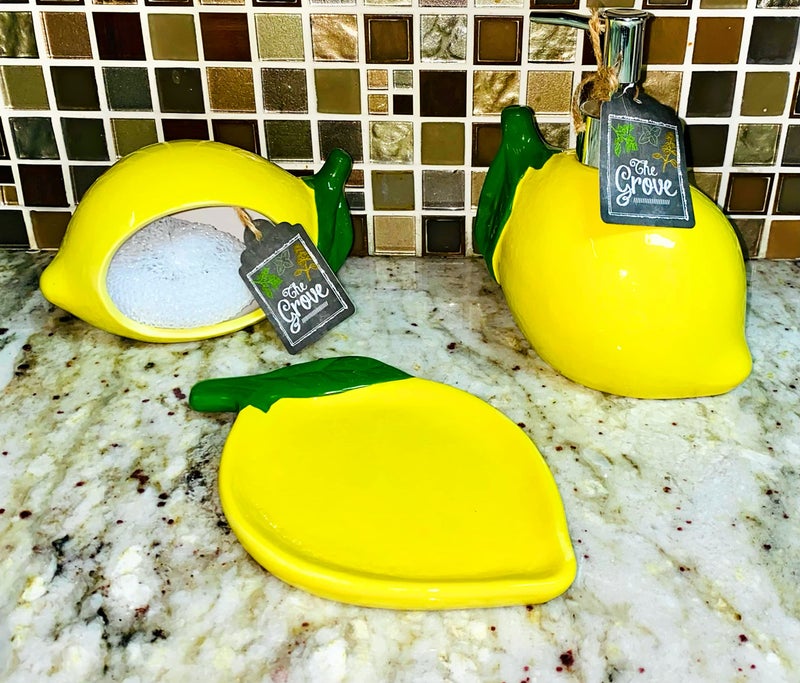 Home Essentials Ceramic Lemon Shaped Soap Dispenser- Lotion Dispenser for Kitchen or Bathroom Countertops - Image 3