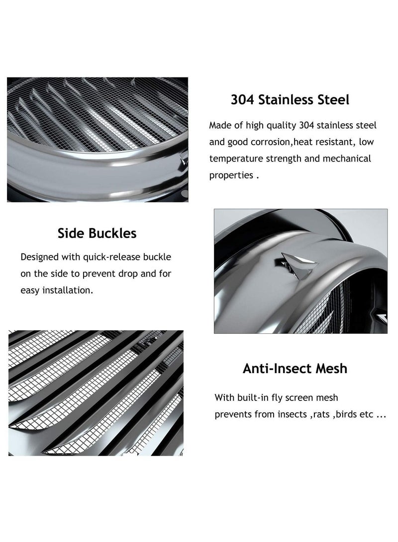 Y&D Stainless Steel Cap for Exterior Wall Vents, Louvered Grille Cover Ventilation Hood, Kitchen Exhaust Pipe Breathable Windscreen with Fly Net suitable House - Image 5
