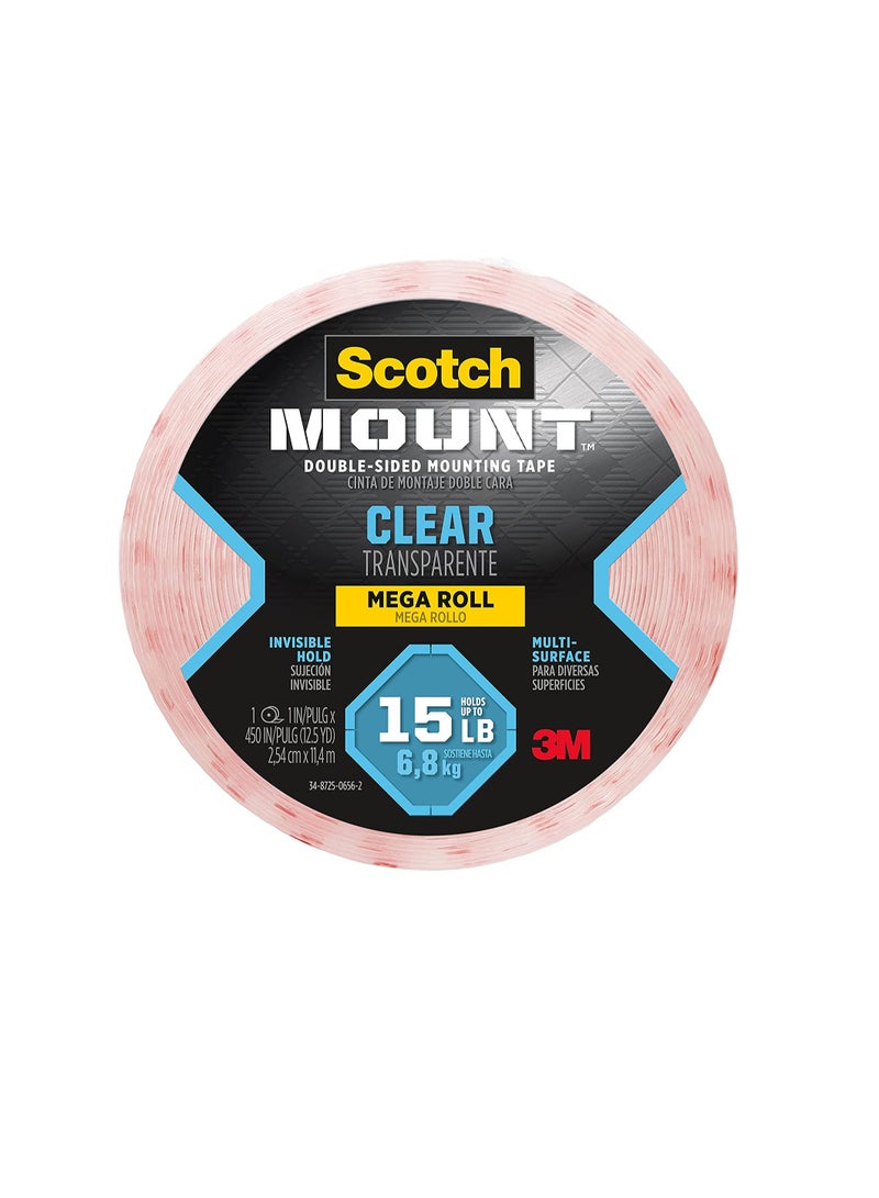 Scotch  Scotch 410 Long DC Clear Double side Mounting Tape 1 in x 450 in roll 25.4mm x 11.4m Holds 4.5 kg whole roll transparent color 1 roll pack  - Image 2
