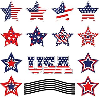 Whaline 19Pcs Patriotic Star Refrigerator Magnets Set 4th of July USA American Flag Garage Magnets with Lines Stars - Image 1