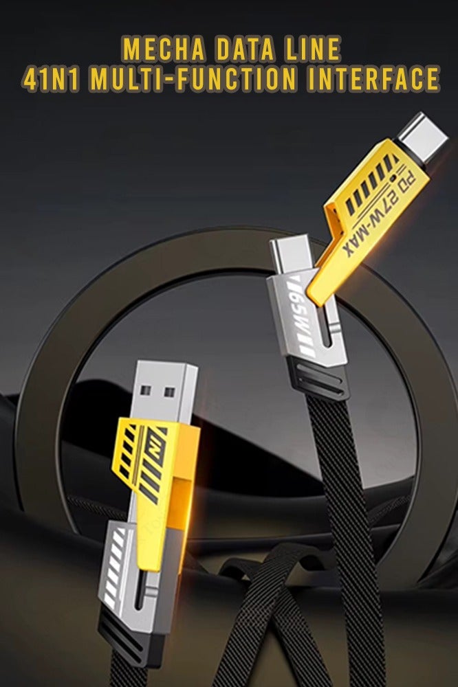 CLEAR TONE 4-in-1 Nylon Braided USB-A & USB-C Data Cable | Type C to Lightning PD27W Power Delivery | Type C to Type C 65W Fast Charging High-Speed Data Transfer | Tangle-Free | Yellow & Gray Color | Compatible with Smartphones & Laptops - Image 4