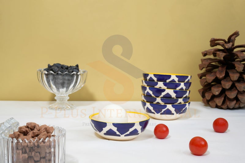 P-PLUS INTERNATIONAL Ceramic Pasta Plates and Salad Bowls | Microwave & Dishwasher Safe Serving Bowls | 75 ML 8.5 CM | Hand Painted Bowls Set | Great Housewarming Gifts (Blue, Set of 4) - Image 5