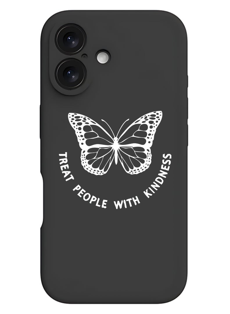 Theodor Protective Slim Fit Case Liquid Silicone Cover with Full Body Protection Anti-Scratch Shockproof Case For Apple iPhone 17 (Black) Treat people with kindness-01 - White - Image 1