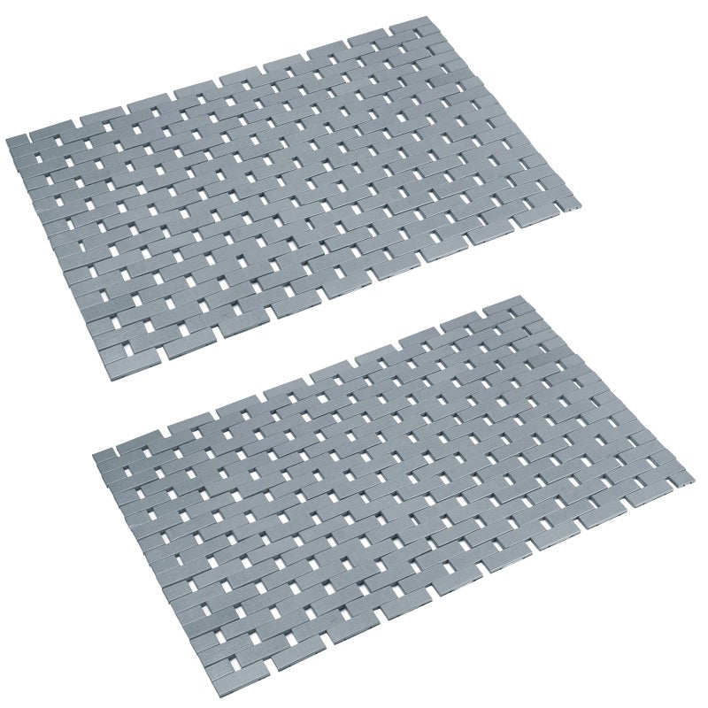 Bamboo Bath Mat Bathroom Rugs Floor Wood Shower Bathtub Waterproof Non Slip Grey Accessories 16x24 Inch Easy to Clean 2 pcs