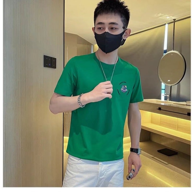 2022 Summer Trendy Brand Tiger Head Short-sleeved T-shirt Men's Korean-style Trendy Casual Half-sleeved Round Neck Casual Printed Top - Image 1
