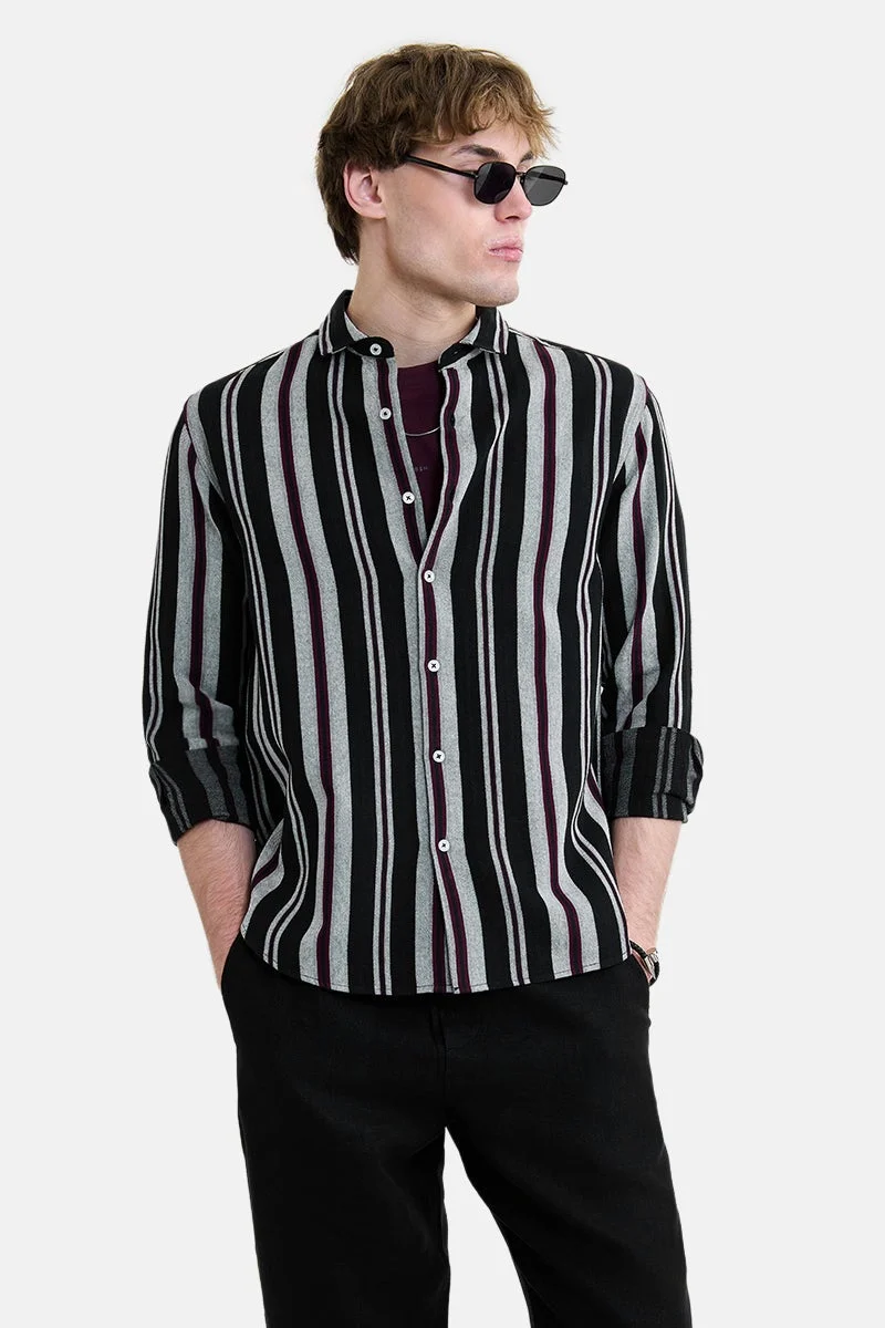 سنيتش Black Striped Long Sleeve Regular Fit Shirt