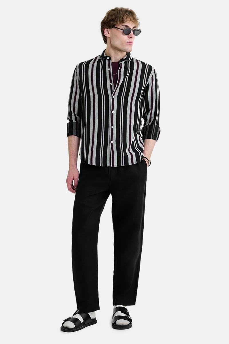 سنيتش Black Striped Long Sleeve Regular Fit Shirt
