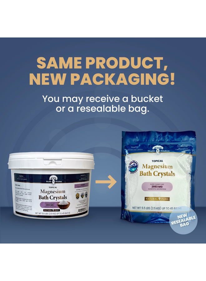 Health and Wisdom ملح حمام المغنيسيوم - رقائق كلوريد المغنيسيوم لنقع الحمام، تركيز 4X من ملح إبسوم، صيغة بدون رائحة، مصدرها البحر الأحمر، كيس قابل لإعادة الإغلاق، بدون إضافات - 88 أونصة - Image 2