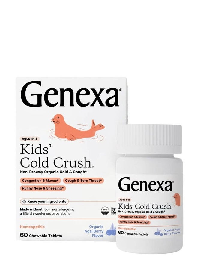Genexa Kids' Cold Crush | Multi-Symptom Cough & Cold Relief for Children | Delicious Organic Acai Berry Flavor | Certified Organic & Non-GMO | Homeopathic Remedy Made Clean | 60 Chewable Tablets  - Image 1