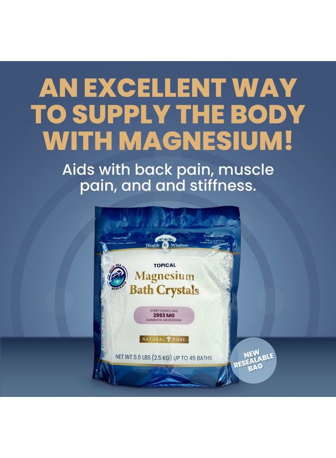 Health and Wisdom ملح حمام المغنيسيوم - رقائق كلوريد المغنيسيوم لنقع الحمام، تركيز 4X من ملح إبسوم، صيغة بدون رائحة، مصدرها البحر الأحمر، كيس قابل لإعادة الإغلاق، بدون إضافات - 88 أونصة - Image 3