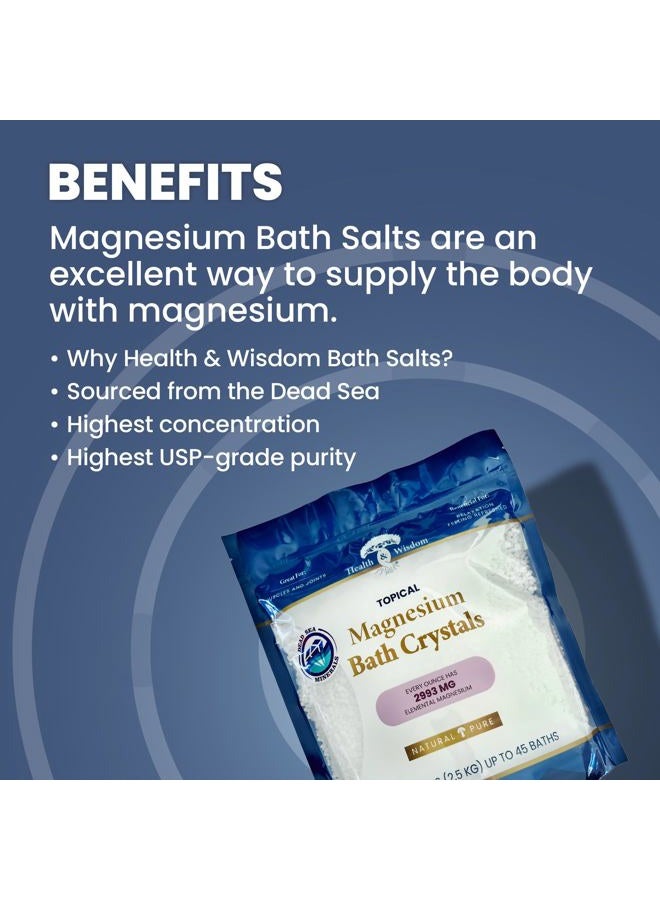 Health and Wisdom ملح حمام المغنيسيوم - رقائق كلوريد المغنيسيوم لنقع الحمام، تركيز 4X من ملح إبسوم، صيغة بدون رائحة، مصدرها البحر الأحمر، كيس قابل لإعادة الإغلاق، بدون إضافات - 88 أونصة - Image 4