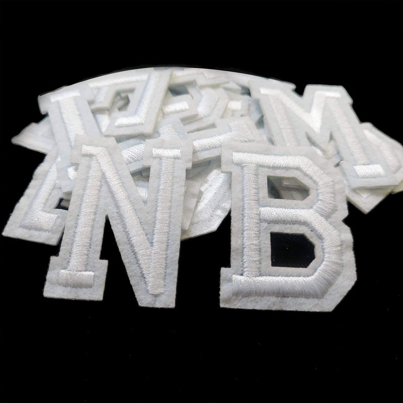 bfuee Iron on Letter Patches 52 Pieces,White Letter Patches Alphabet Embroidered Patch A-Z,for Hats Shirts Jeans Bags White - Image 1