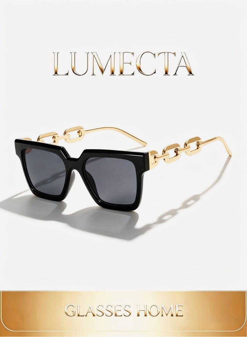لوميكتا نظارات شمسية مربعة للنساء من LUMECTA بأذرع سلسلة ذهبية فاخرة وعدسات عالية الوضوح للحماية من الشمس وإطار خفيف ومريح، نظارات عصرية للارتداء اليومي والسفر - Image 1