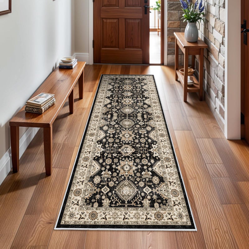 TOPRUUG Washable Hallway Runner Rug 2X6: Non Slip Runner Rugs With Rubber Backing Soft Kitchen Rug Farmhouse Distressed Carpet Runner For Living Room Bedroom Bathroom (Black  2X6) - Image 1