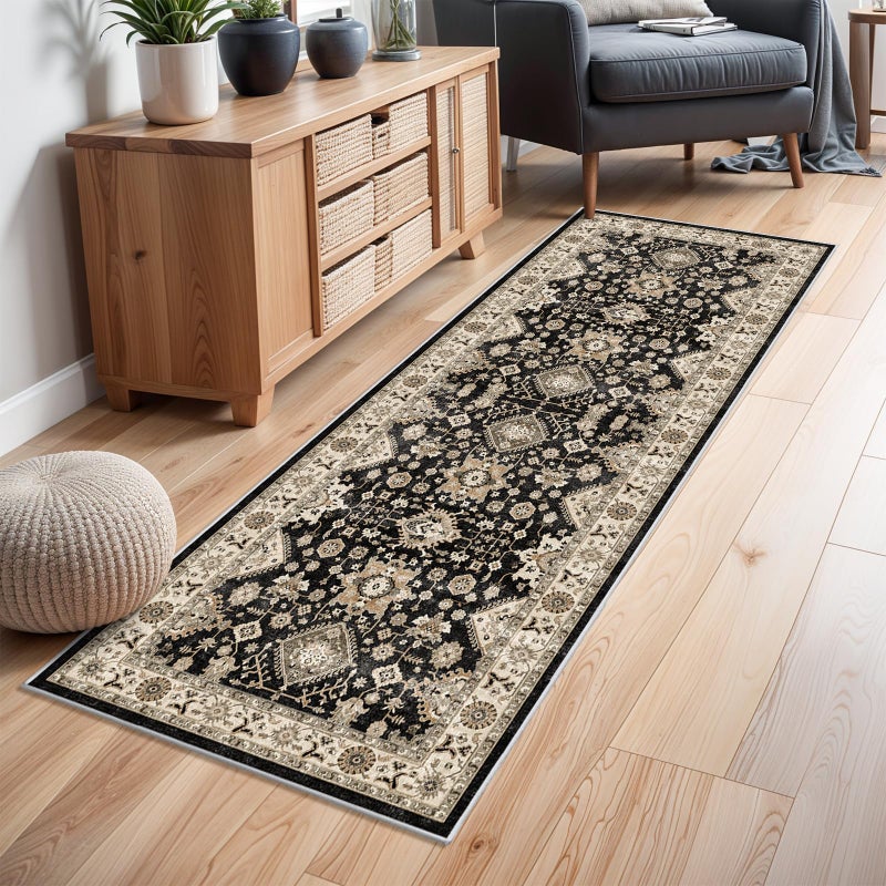 TOPRUUG Washable Hallway Runner Rug 2X6: Non Slip Runner Rugs With Rubber Backing Soft Kitchen Rug Farmhouse Distressed Carpet Runner For Living Room Bedroom Bathroom (Black  2X6) - Image 3