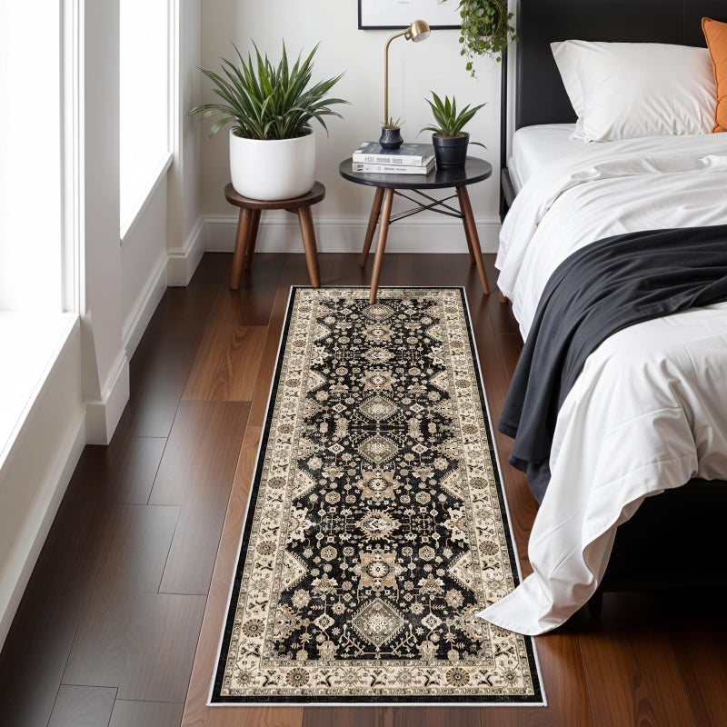TOPRUUG Washable Hallway Runner Rug 2X6: Non Slip Runner Rugs With Rubber Backing Soft Kitchen Rug Farmhouse Distressed Carpet Runner For Living Room Bedroom Bathroom (Black  2X6) - Image 2