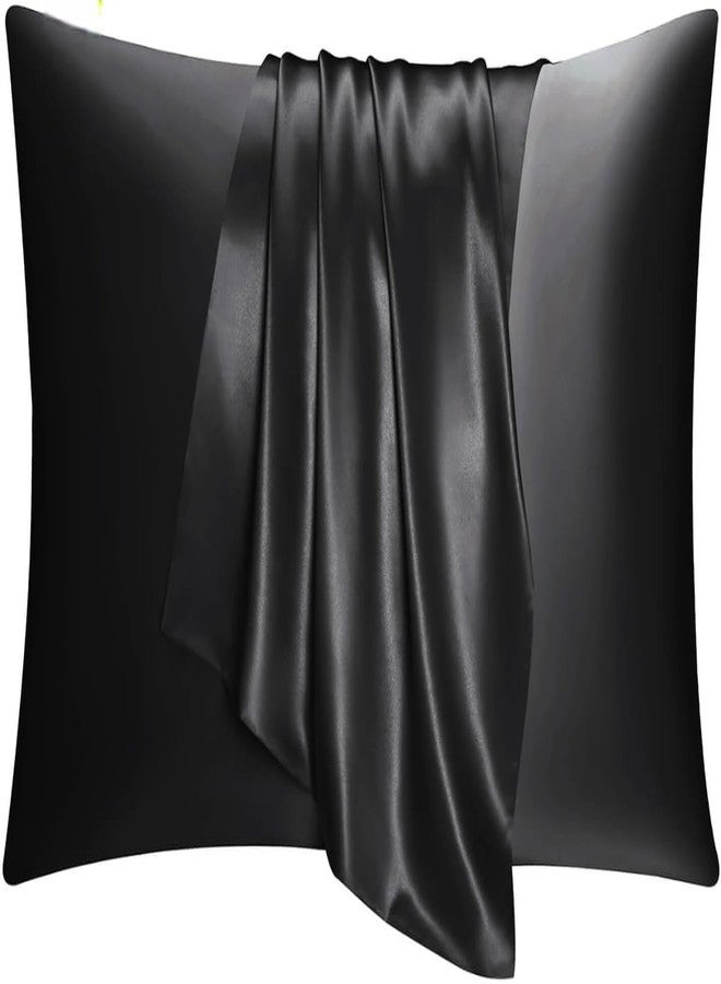 Craftelio Satin Pillow Covers Set of 2 with 3 Random Color Satin Hair Scrunchies – Anti-Frizz, Skin-Friendly, Silky Smooth Pillowcases with Envelope Closure (Black) - Image 2
