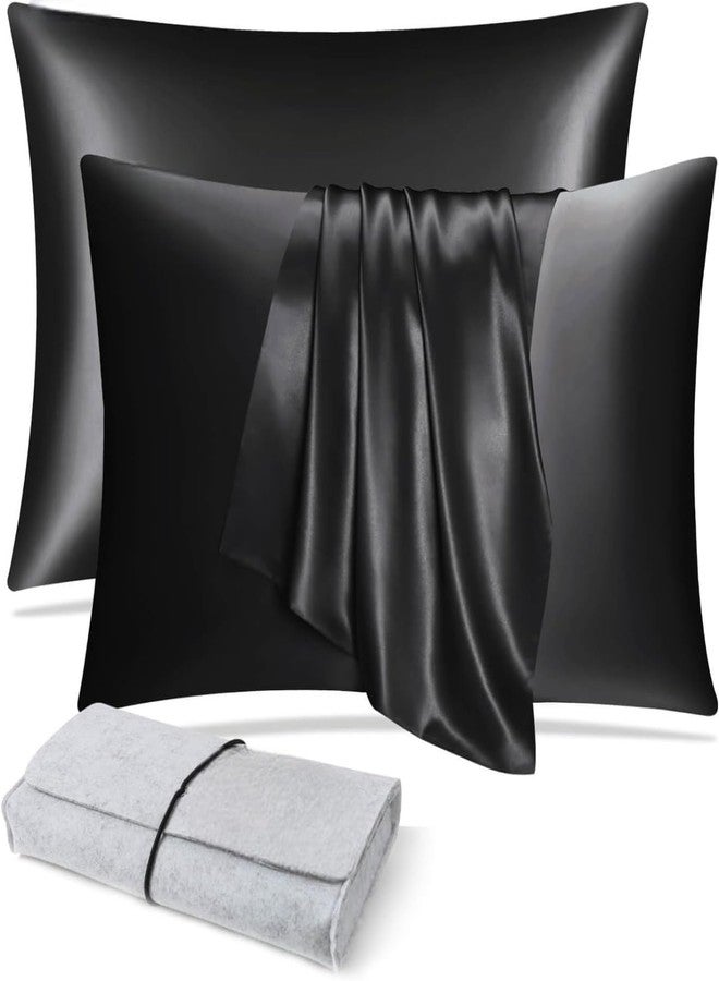 Craftelio Satin Pillow Covers Set of 2 with 3 Random Color Satin Hair Scrunchies – Anti-Frizz, Skin-Friendly, Silky Smooth Pillowcases with Envelope Closure (Black) - Image 5