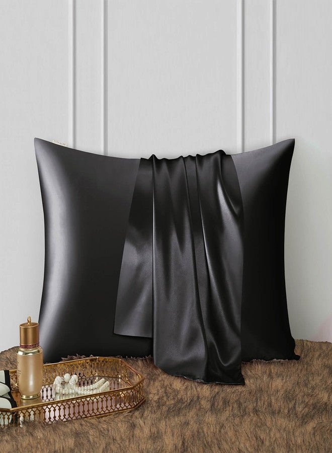 Craftelio Satin Pillow Covers Set of 2 with 3 Random Color Satin Hair Scrunchies – Anti-Frizz, Skin-Friendly, Silky Smooth Pillowcases with Envelope Closure (Black) - Image 3