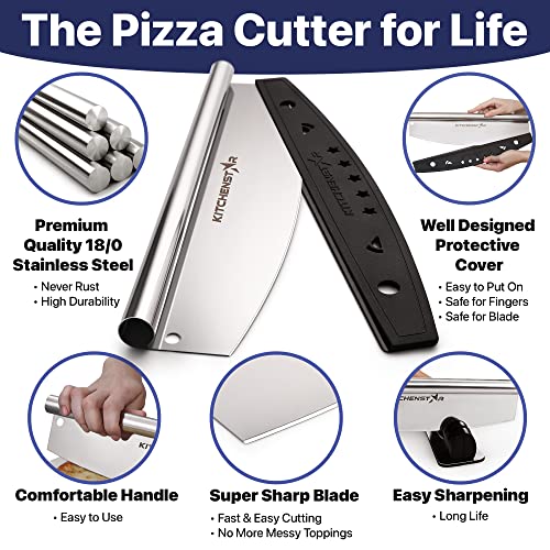 kitchen-star KitchenStar 18-Inch Pizza Cutter Rocker Blade - Sharp Stainless Steel Slicer Knife, Protective Cover, Dishwasher Safe, Extra Large - Commercial Pizza Oven Accessories - Image 3