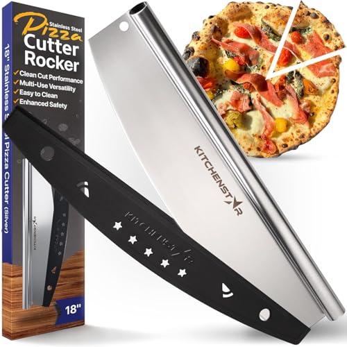 kitchen-star KitchenStar 18-Inch Pizza Cutter Rocker Blade - Sharp Stainless Steel Slicer Knife, Protective Cover, Dishwasher Safe, Extra Large - Commercial Pizza Oven Accessories - Image 1