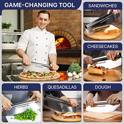 kitchen-star KitchenStar 18-Inch Pizza Cutter Rocker Blade - Sharp Stainless Steel Slicer Knife, Protective Cover, Dishwasher Safe, Extra Large - Commercial Pizza Oven Accessories - Image 2