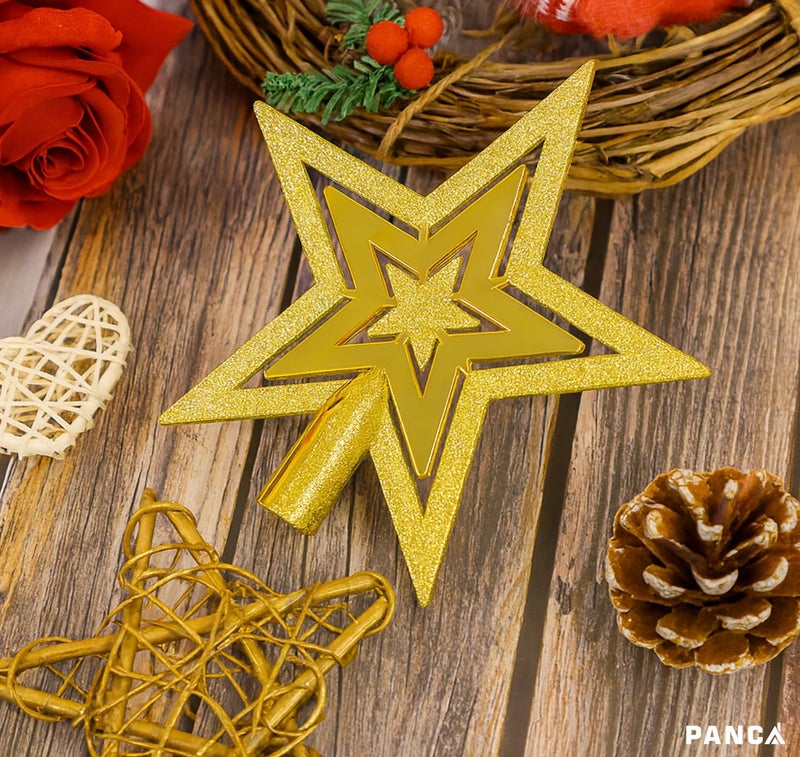 PANCA Golden Merry Christmas Star Topper for Xmas Tree | Glitter Star Christmas Tree Decoration Ornament | Festive Home Décor Props & Gifts for Women, Men & Kids | Holiday Party Decoration Item - Image 5