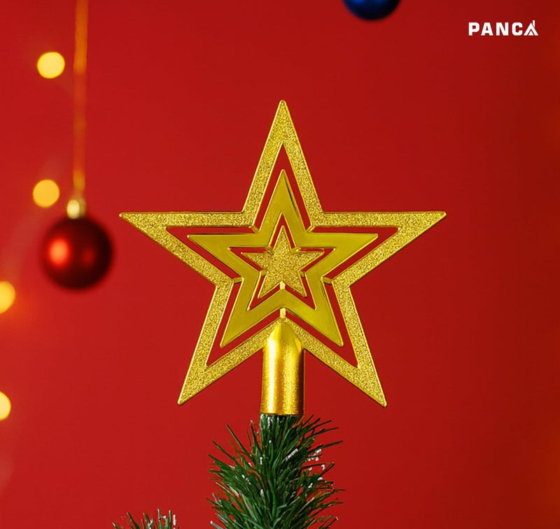 PANCA Golden Merry Christmas Star Topper for Xmas Tree | Glitter Star Christmas Tree Decoration Ornament | Festive Home Décor Props & Gifts for Women, Men & Kids | Holiday Party Decoration Item - Image 4
