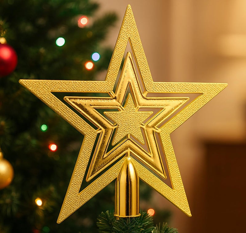 PANCA Golden Merry Christmas Star Topper for Xmas Tree | Glitter Star Christmas Tree Decoration Ornament | Festive Home Décor Props & Gifts for Women, Men & Kids | Holiday Party Decoration Item - Image 1