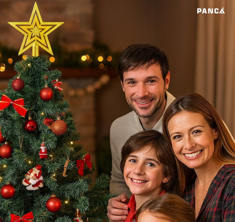 PANCA Golden Merry Christmas Star Topper for Xmas Tree | Glitter Star Christmas Tree Decoration Ornament | Festive Home Décor Props & Gifts for Women, Men & Kids | Holiday Party Decoration Item - Image 2