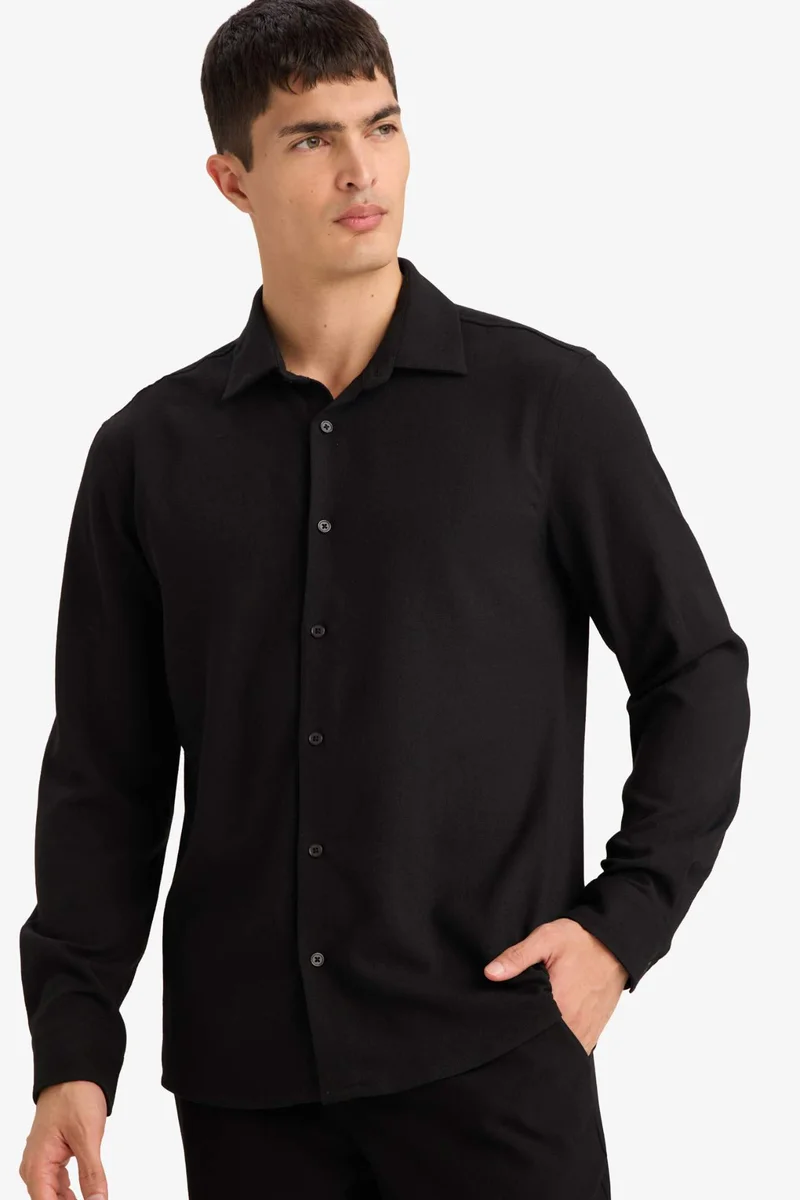 DeFacto Modern Fit Polo Collar Long Sleeve Shirt