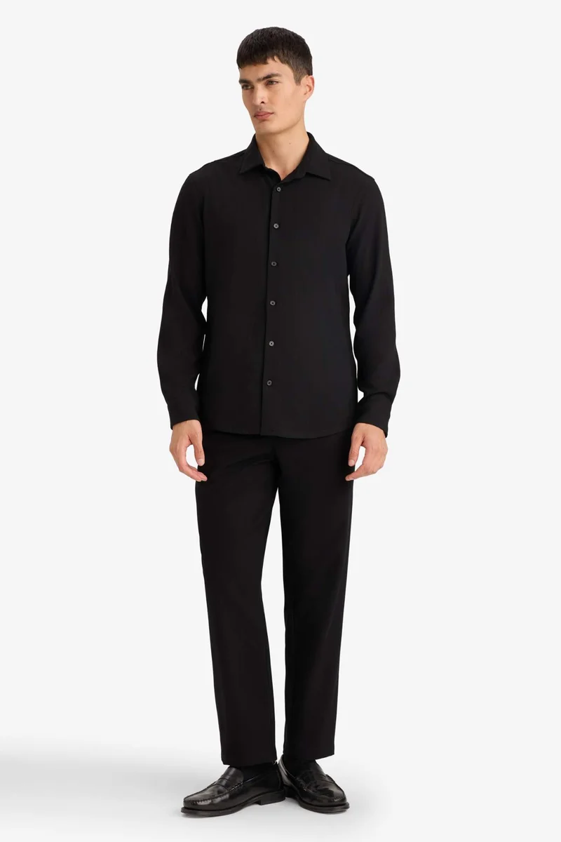 DeFacto Modern Fit Polo Collar Long Sleeve Shirt