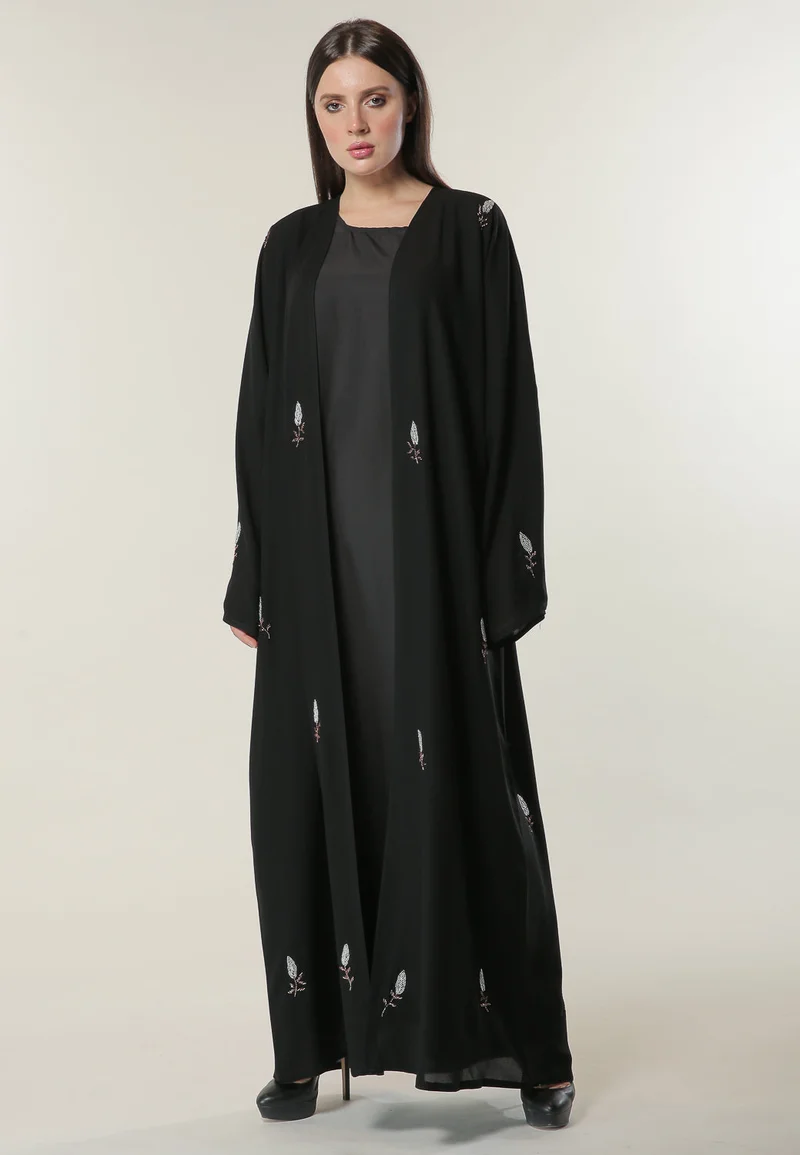Moistreet Embroidered Open Abaya