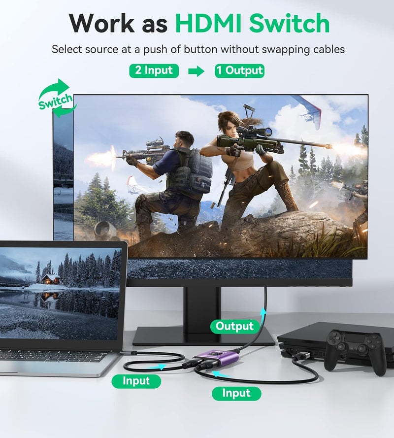GANA HDMI Switch 4k@60hz Splitter, Aluminum Bidirectional HDMI Switcher 2 in 1 Out, Manual HDMI Hub Supports HD Compatible with Xbox PS5/4/3 Blu-Ray Player Fire Stick Roku - Image 2