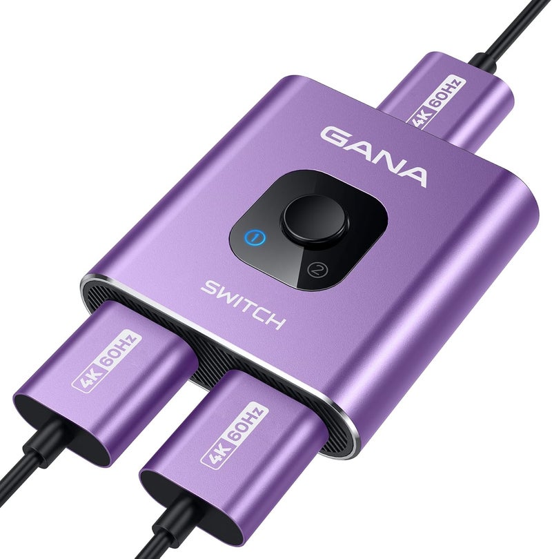 GANA HDMI Switch 4k@60hz Splitter, Aluminum Bidirectional HDMI Switcher 2 in 1 Out, Manual HDMI Hub Supports HD Compatible with Xbox PS5/4/3 Blu-Ray Player Fire Stick Roku - Image 1
