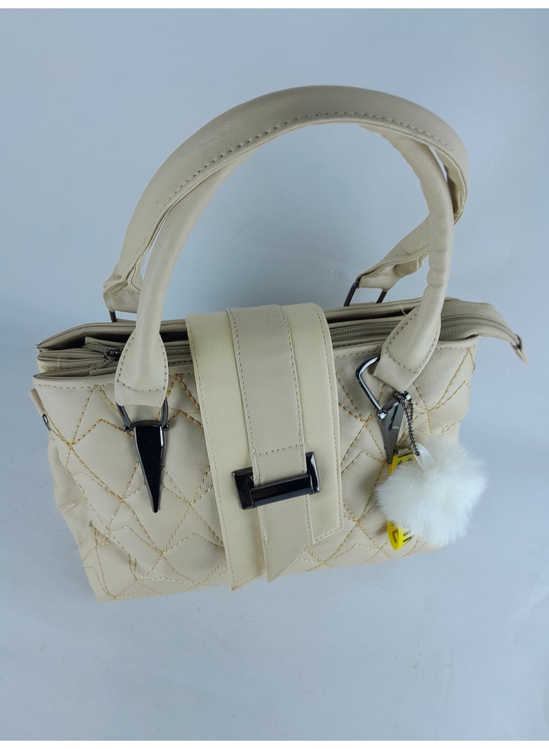 Women's beige leather handbag with internal compartments to accommodate all your belongings - Image 5